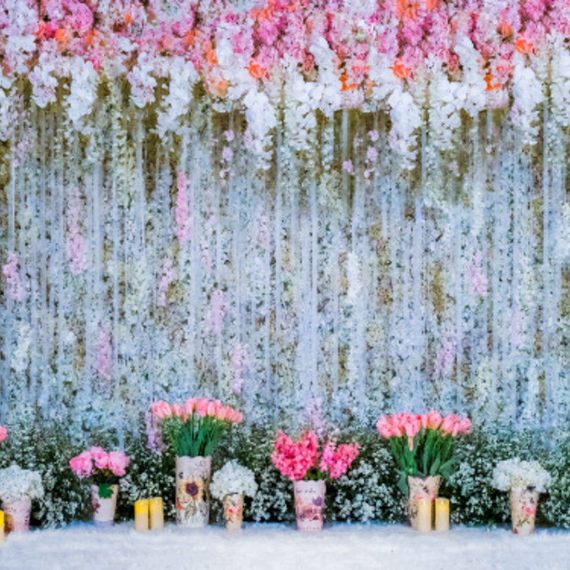 お花に囲まれる至福の空間♡式場の雰囲気をアップしてくれるフラワーカーテンが可愛い♡